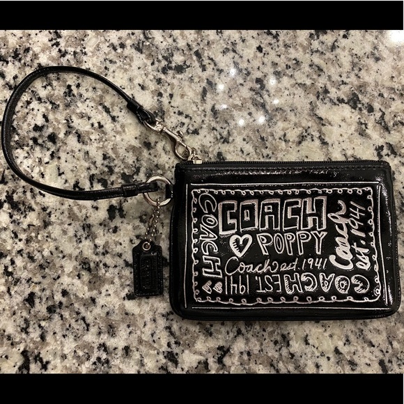 Coach Handbags - COACH Poppy Black Patent Leather Wristlet